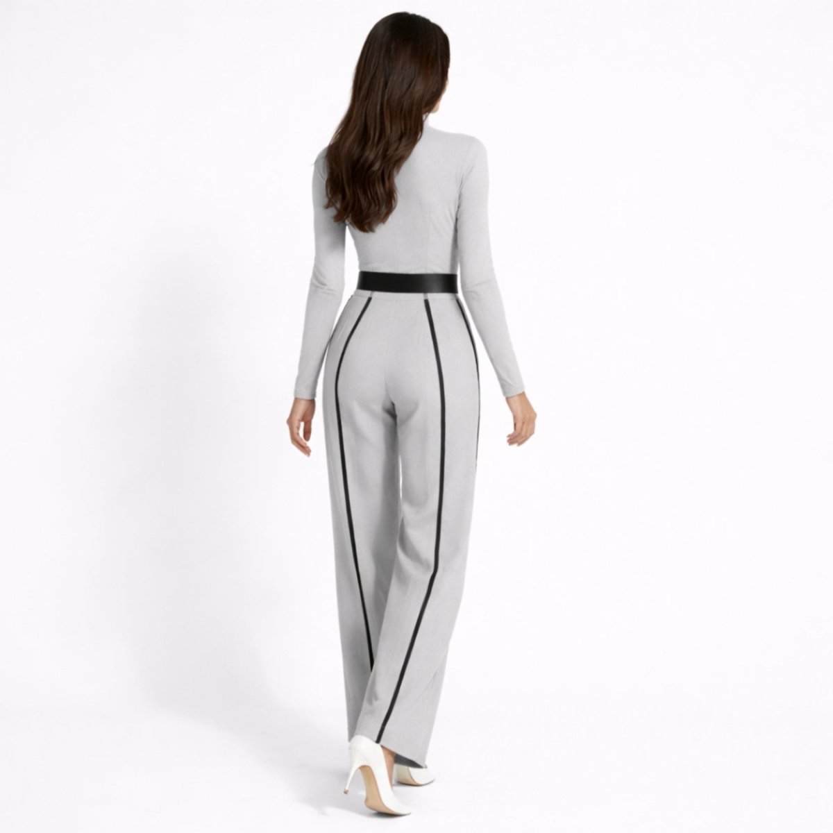 Mila Black Jumpsuit | Tailored, Elegant Knit with Waist-Cinching Belt 2