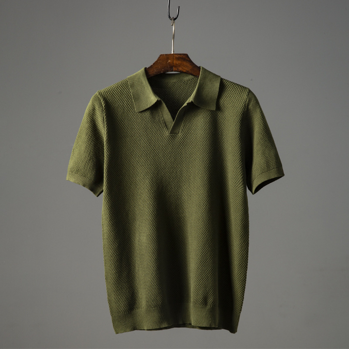 Milo Mens Polo Shirt | Textured Knit, Buttonless V-Neck 0