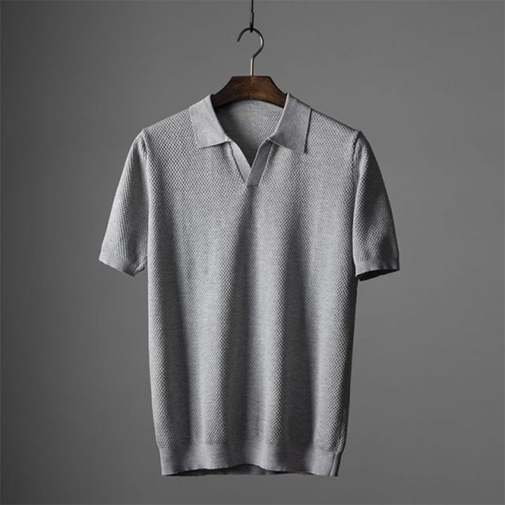 Milo Mens Polo Shirt | Textured Knit, Buttonless V-Neck 1