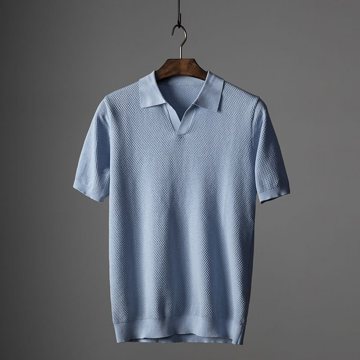 Milo Mens Polo Shirt | Textured Knit, Buttonless V-Neck 2