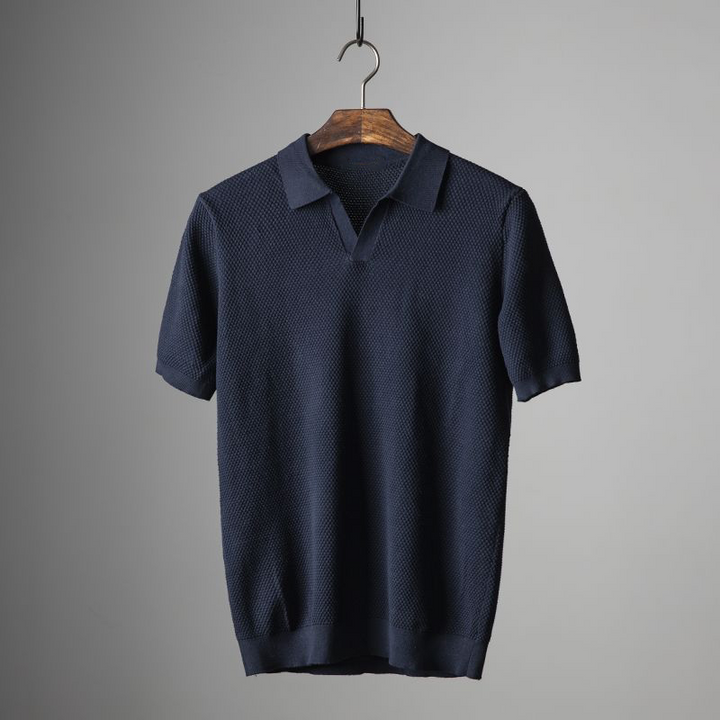 Milo Mens Polo Shirt | Textured Knit, Buttonless V-Neck 3