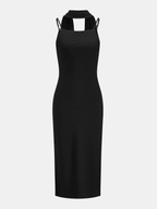 Mira Black Midi Dress | Slim Fit, Removable Scarf 3