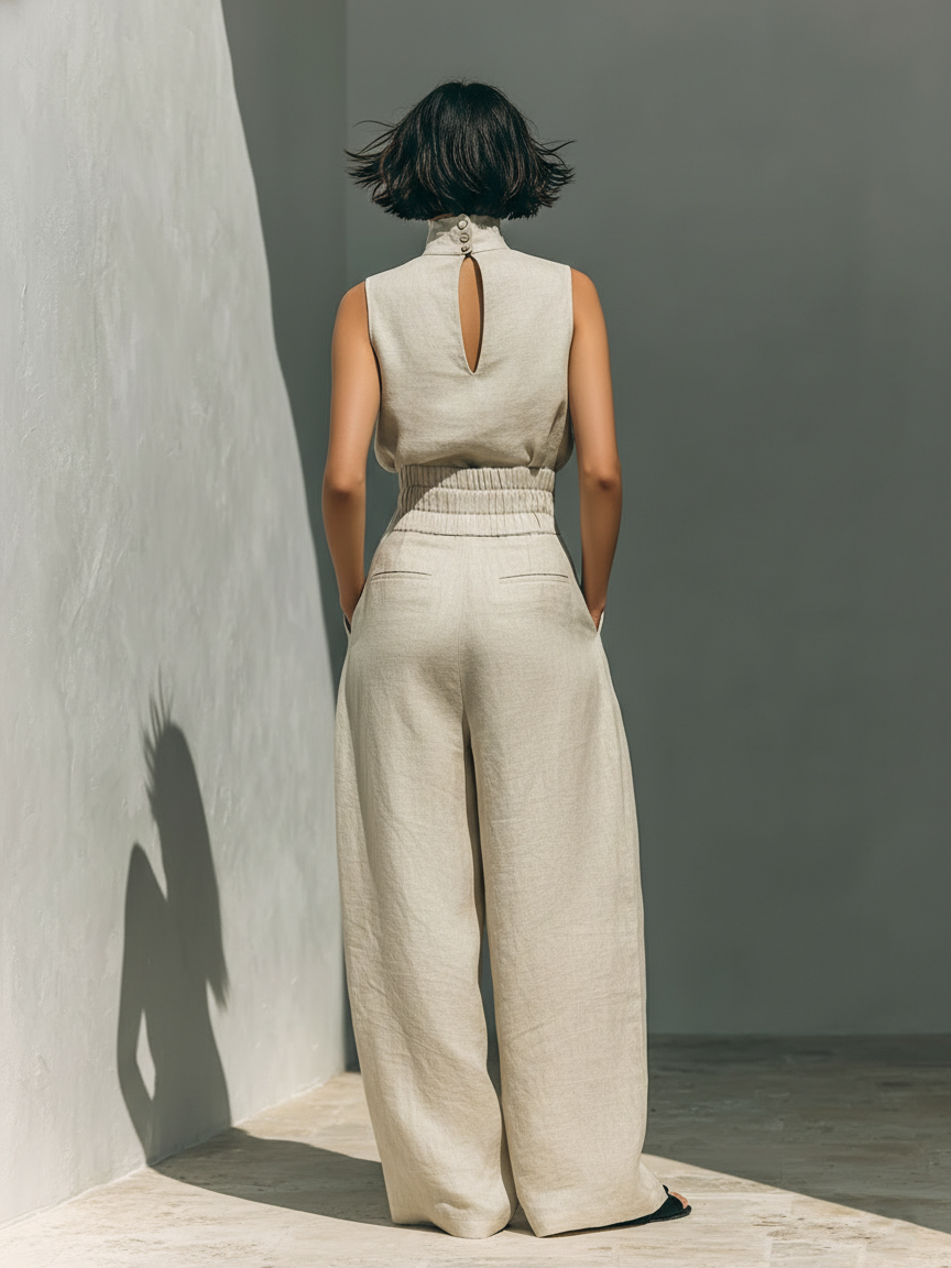 Mira Blouse and Pants Set | Cotton-Linen Blend, Sleeveless, Wide-Leg 1