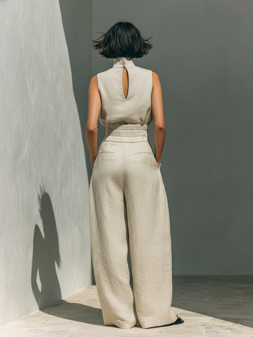 Mira Blouse and Pants Set | Cotton-Linen Blend, Sleeveless, Wide-Leg 1
