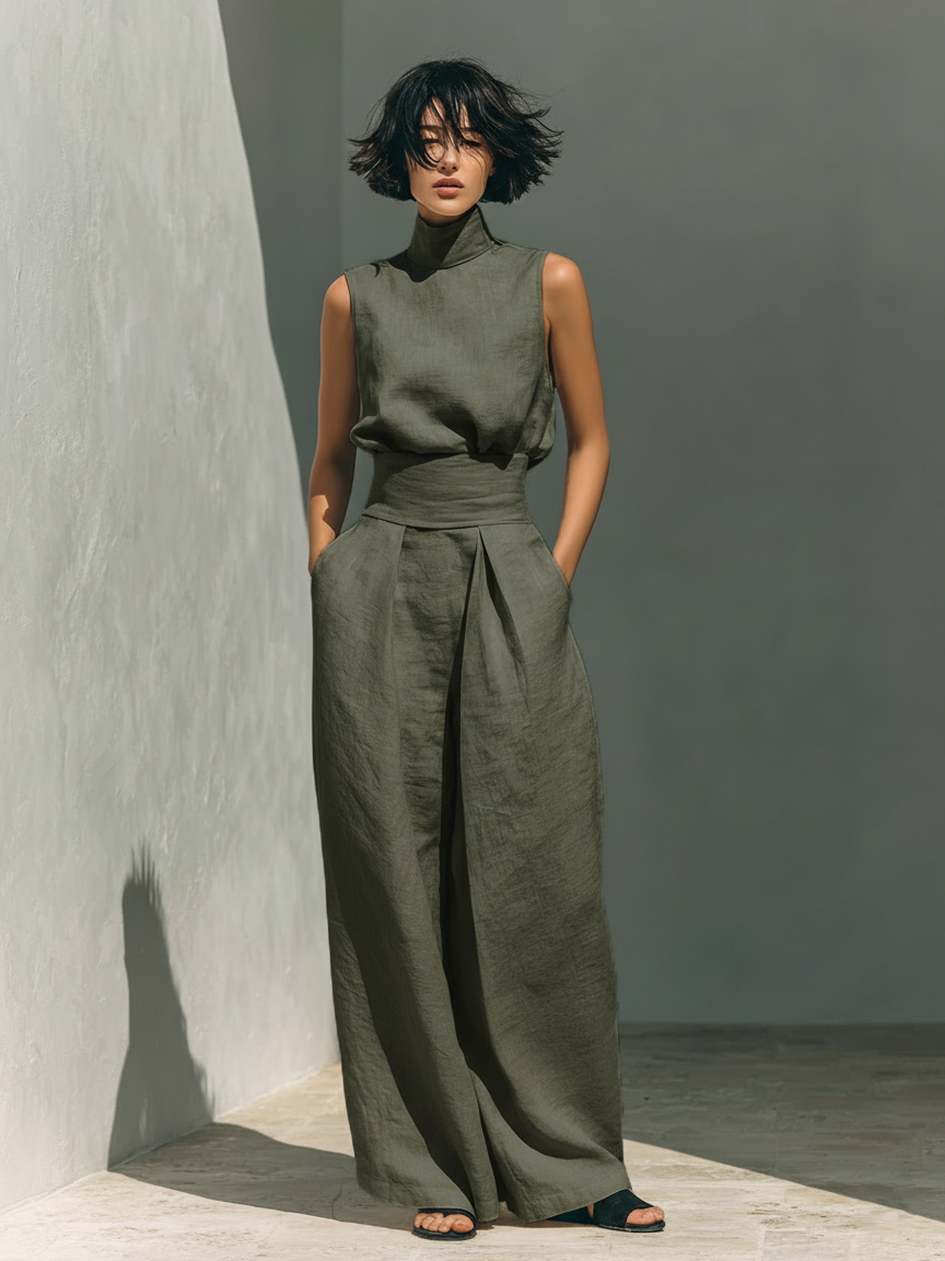 Mira Blouse and Pants Set | Cotton-Linen Blend, Sleeveless, Wide-Leg 2