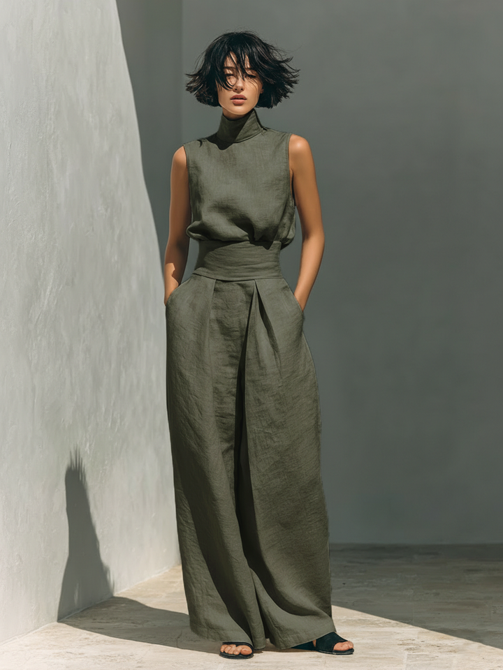 Mira Blouse and Pants Set | Cotton-Linen Blend, Sleeveless, Wide-Leg 2