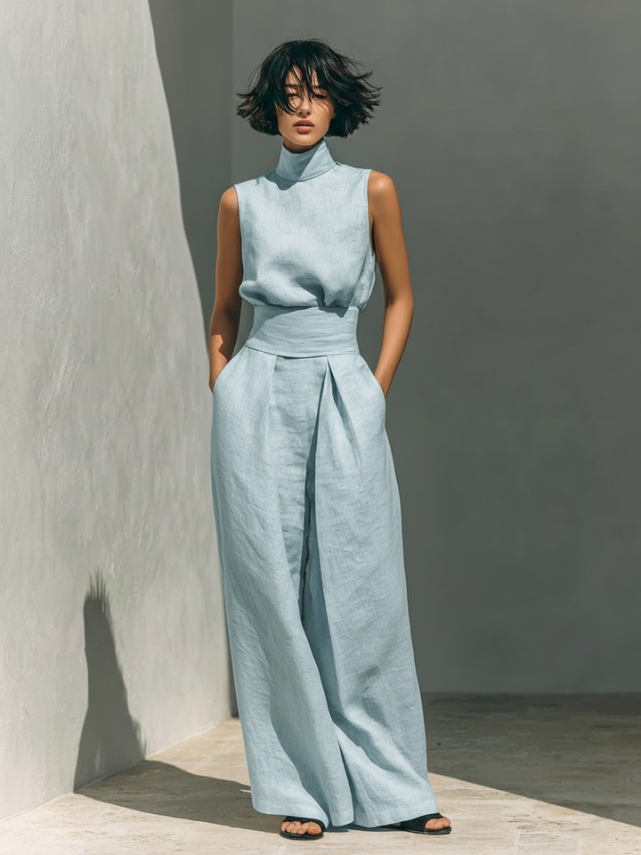 Mira Blouse and Pants Set | Cotton-Linen Blend, Sleeveless, Wide-Leg 3