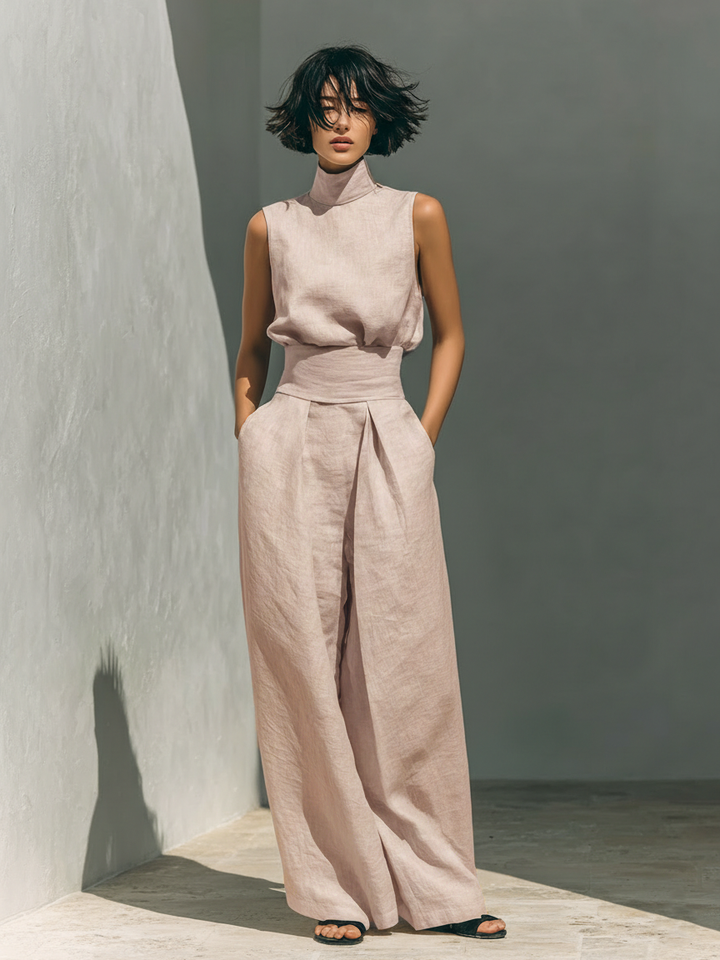 Mira Blouse and Pants Set | Cotton-Linen Blend, Sleeveless, Wide-Leg 4