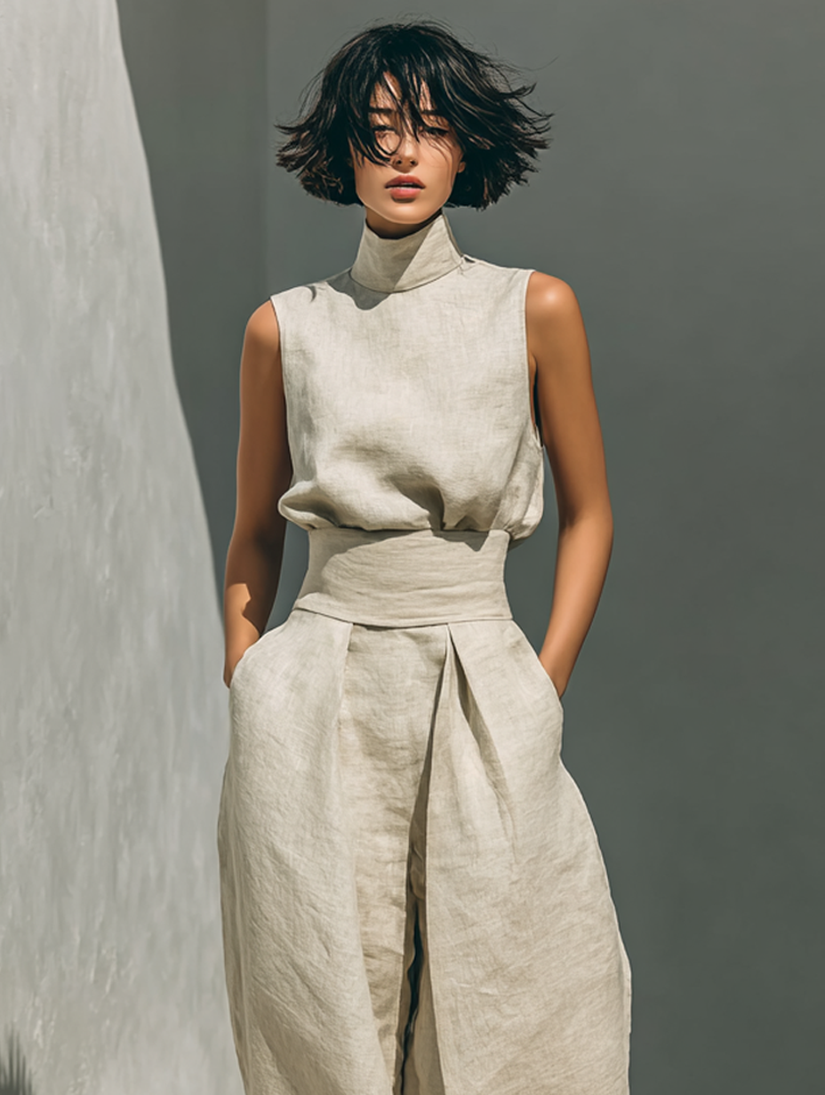 Mira Blouse and Pants Set | Cotton-Linen Blend, Sleeveless, Wide-Leg 5