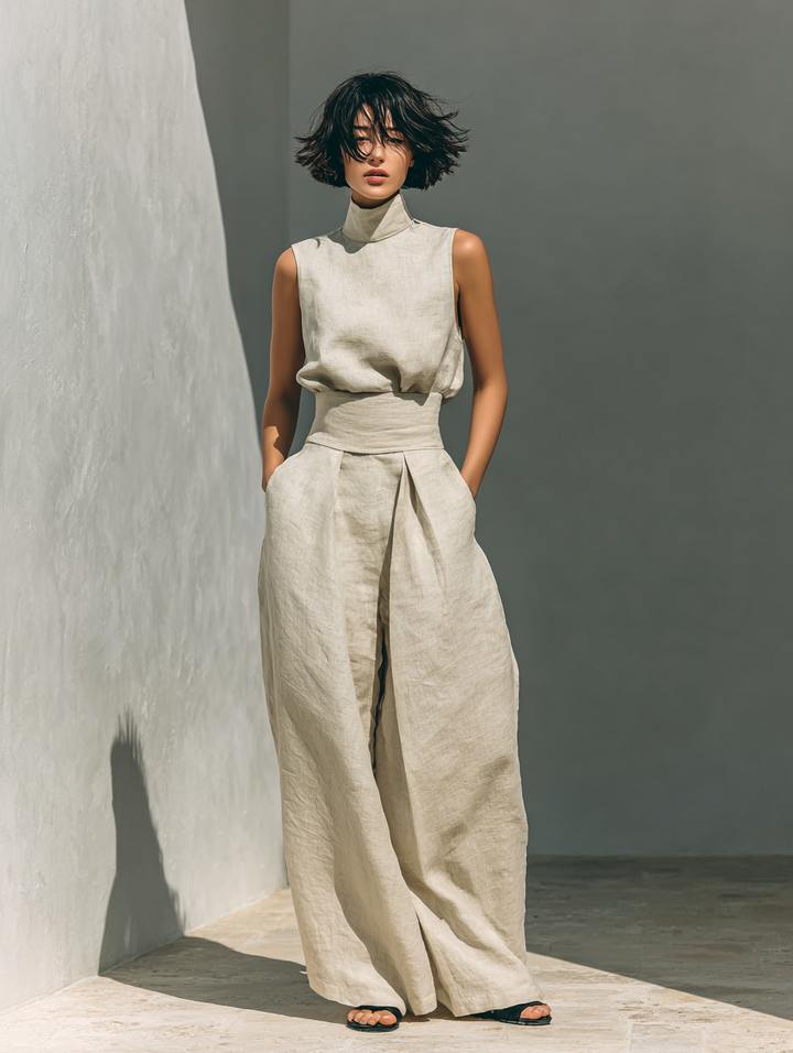 Mira Blouse and Pants Set | Cotton-Linen Blend, Sleeveless, Wide-Leg 7