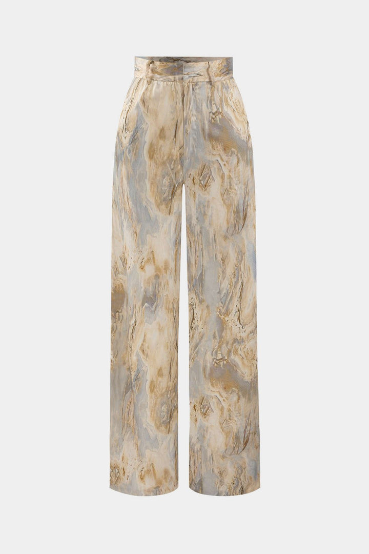 Mira High Waisted Pants | Marble Print, Full-Length, Soft Fabric 0