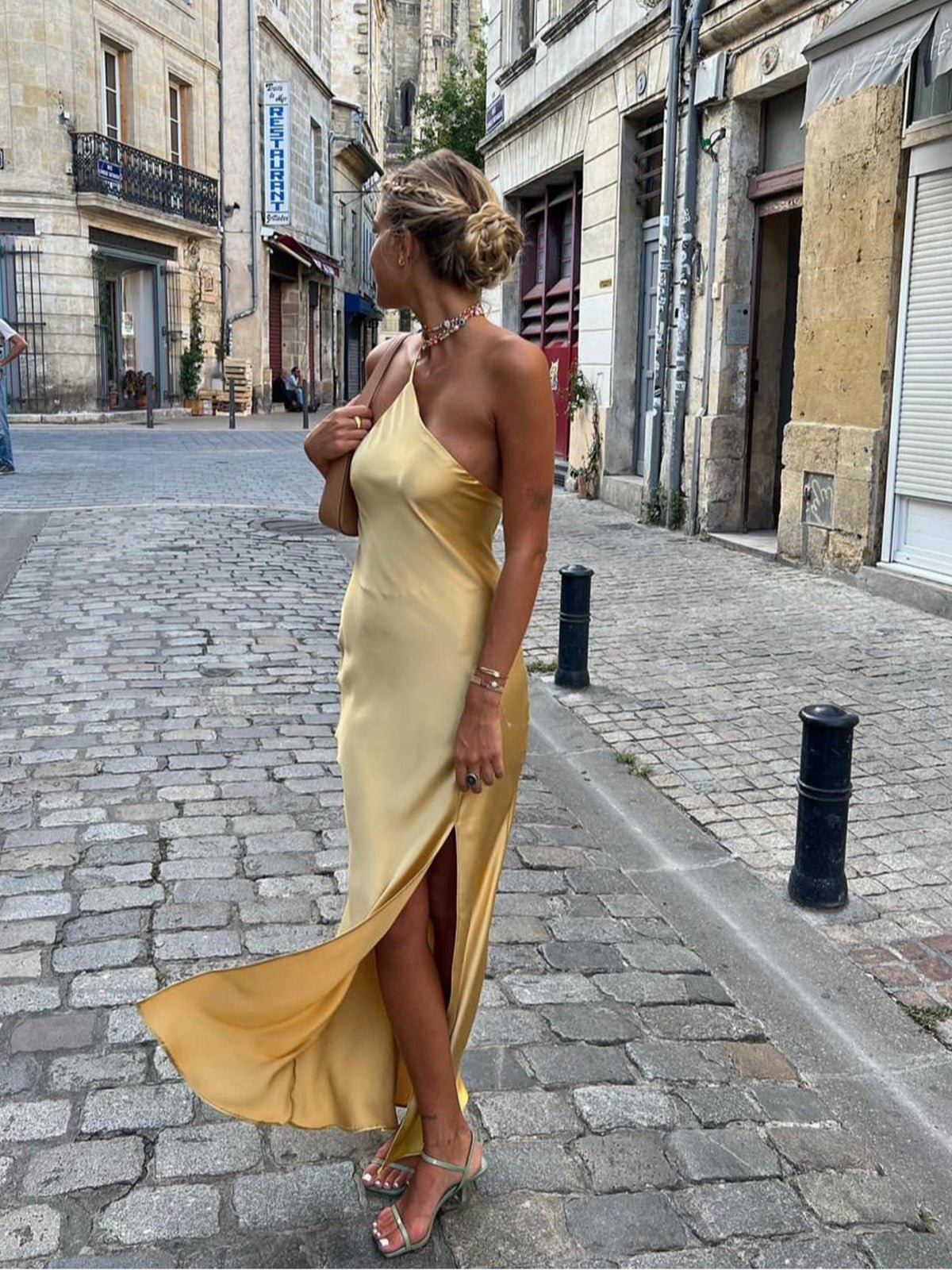 Mira Long Dress | Satin Open Back with Slit, Perfect for Wedding Guest and Formal Occasions 0