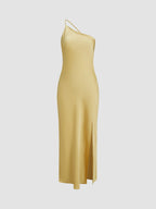 Mira Long Dress | Satin Open Back with Slit, Perfect for Wedding Guest and Formal Occasions 3