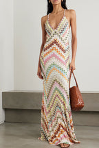 Mira Maxi Dress | Colorful Herringbone Knit, Ankle-Length V-Neck Summer Dress 0