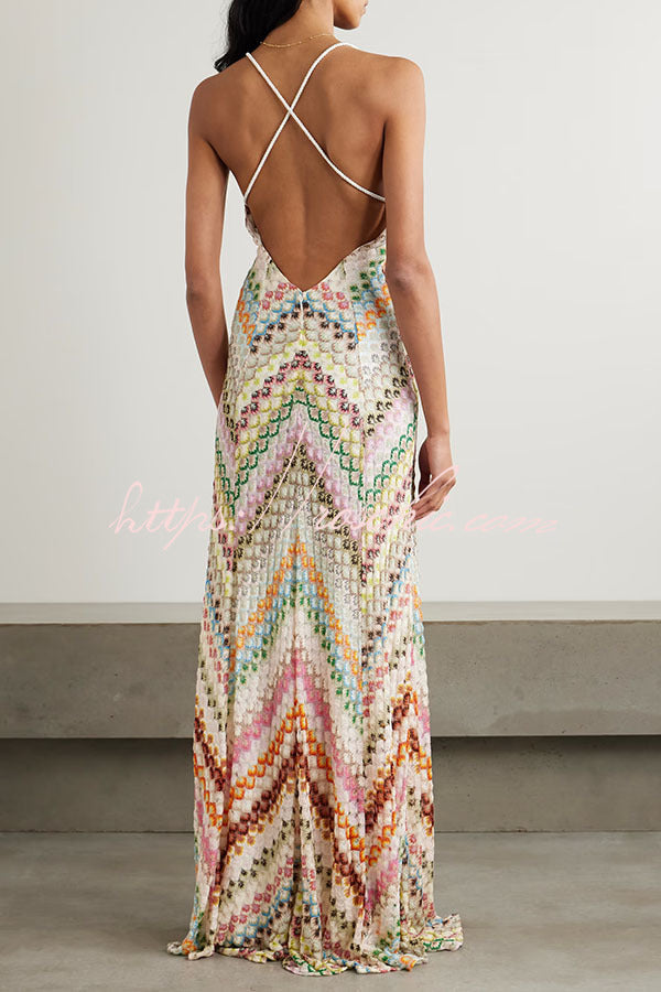 Mira Maxi Dress | Colorful Herringbone Knit, Ankle-Length V-Neck Summer Dress 3
