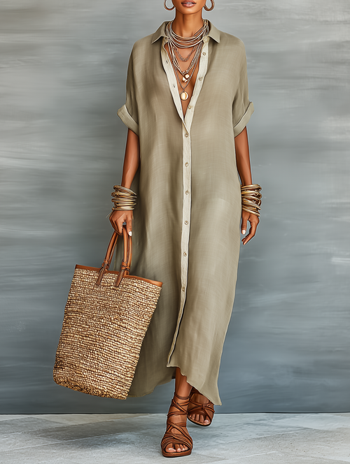 Mira Maxi Dress | Linen Blend, Short Sleeves, Perfect for Summer 0