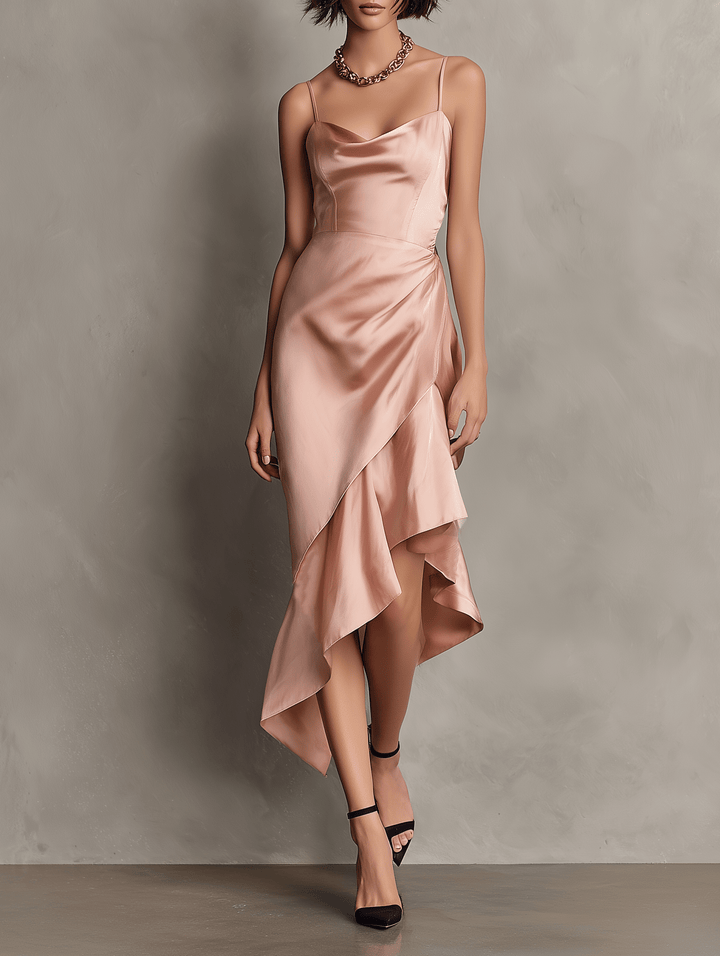 Mira Midi Dress | Satin, Cowl Neck 0