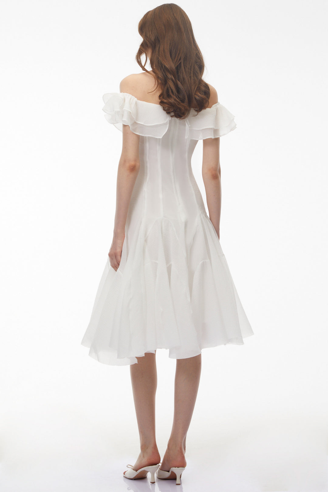 Mira Off Shoulder Dress | Ruched Chiffon Midi, Perfect for Weddings and Summer Events 2