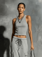 Mira Women's Set | Cotton Blend Loungewear, Striped Tank Top & Drawstring Skirt 1