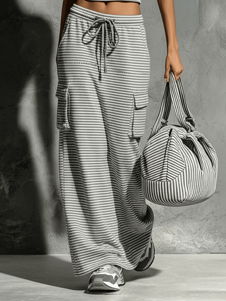 Mira Women's Set | Cotton Blend Loungewear, Striped Tank Top & Drawstring Skirt 2