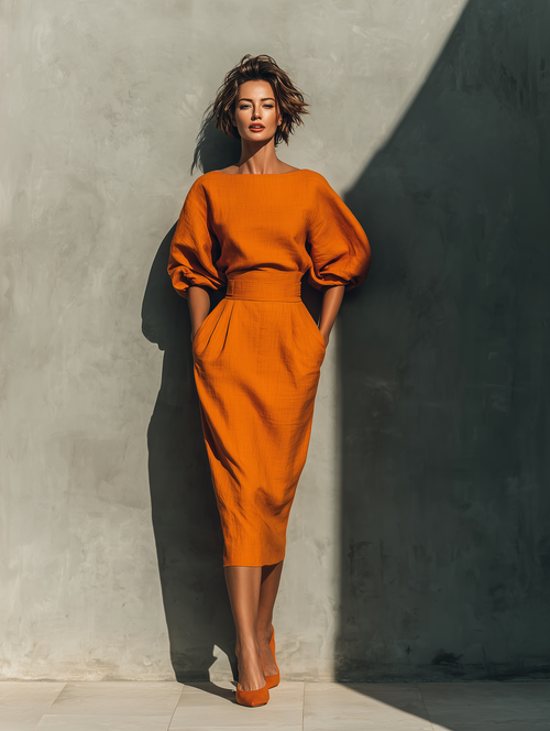 Mira Women's Set | Structured Midi Top with Puffed Sleeves 1