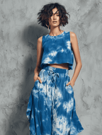 Mira Women's Set | Tie-Dye Loungewear, Sleeveless Blouse & Ruffled Wide-Leg Pants 1