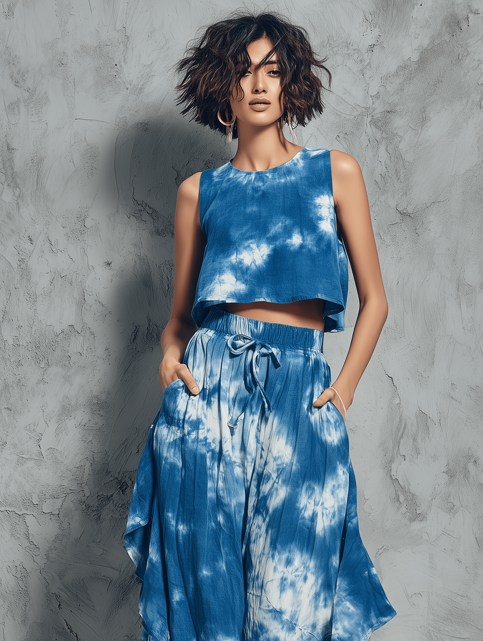Mira Women's Set | Tie-Dye Loungewear, Sleeveless Blouse & Ruffled Wide-Leg Pants 1