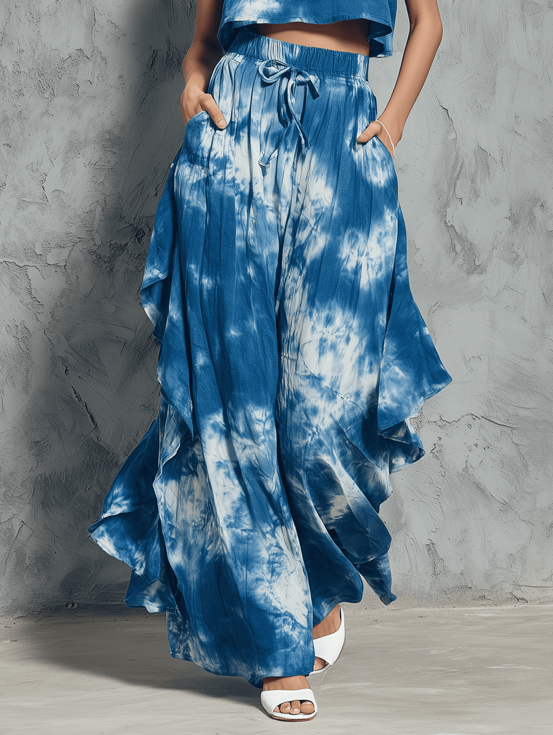 Mira Women's Set | Tie-Dye Loungewear, Sleeveless Blouse & Ruffled Wide-Leg Pants 2