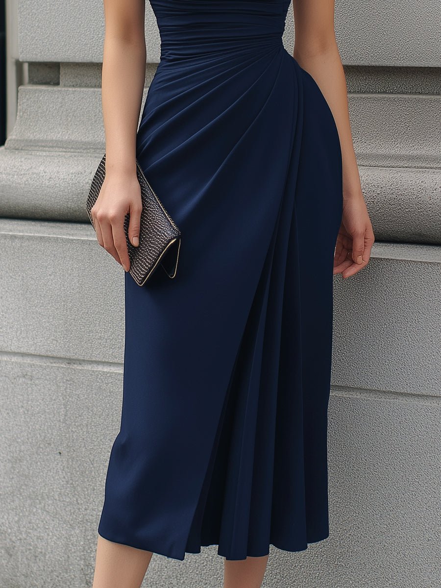 Moya Midi Dress | Lightweight Ruched Wrap, Short Sleeve Cocktail Dress 2
