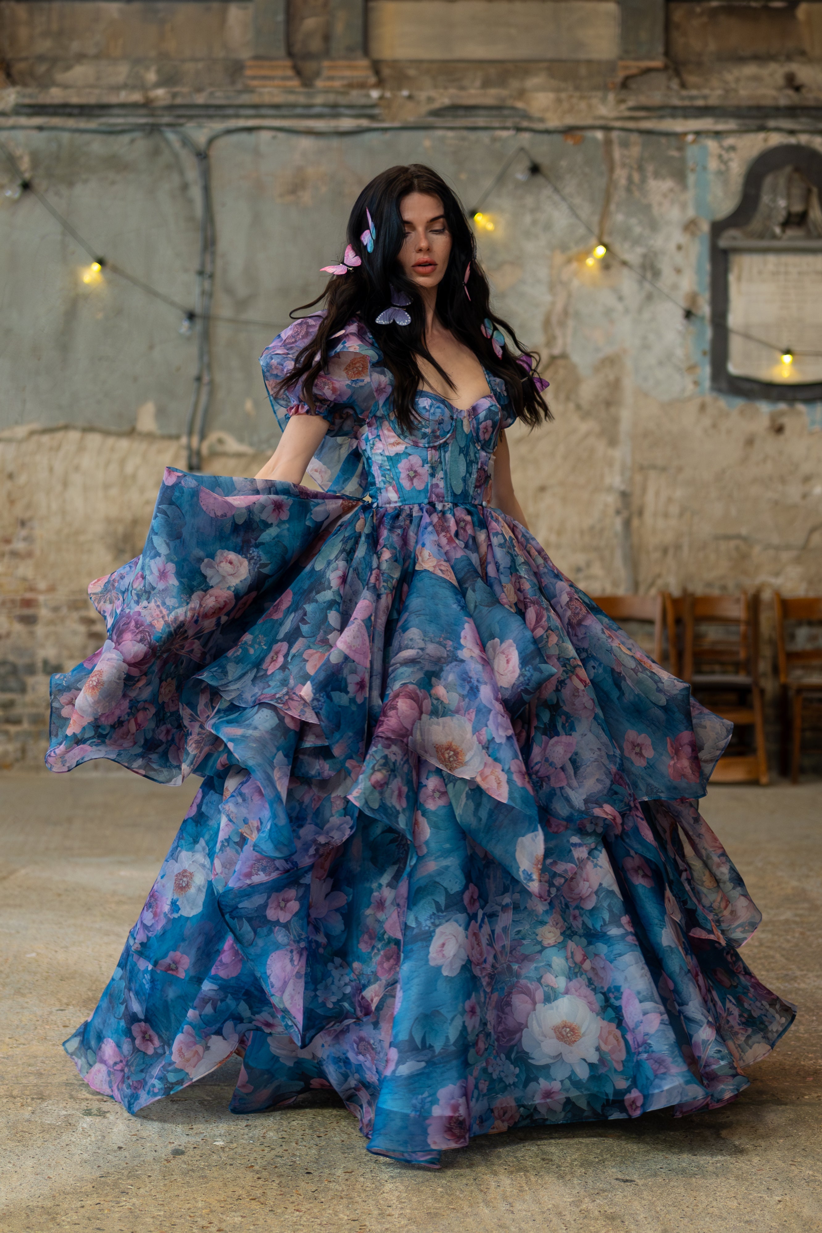 Naiad Gown | Translucent Turquoise Organza, Corseted Bodice, Formal Dress for Wedding Guests 1