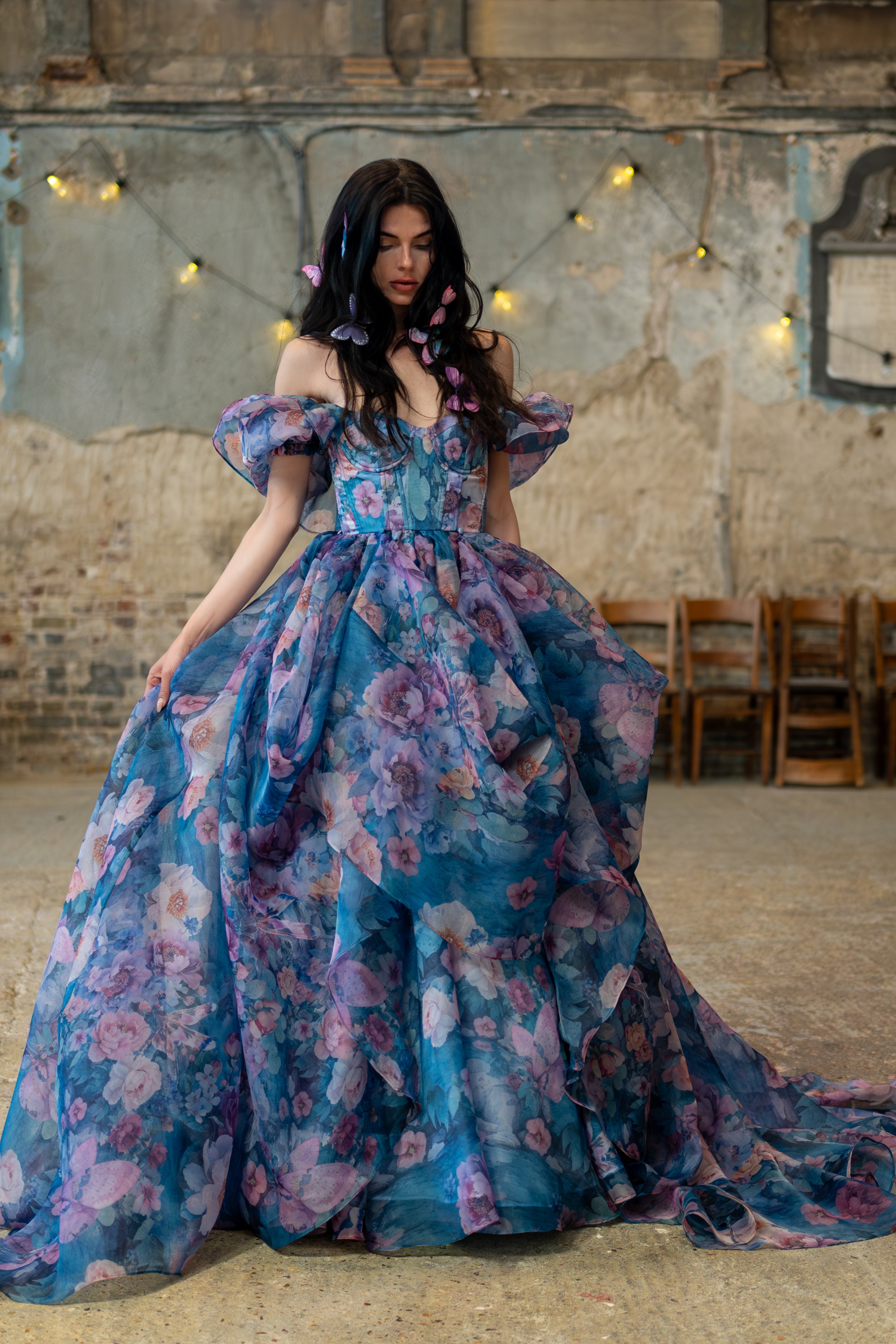 Naiad Gown | Translucent Turquoise Organza, Corseted Bodice, Formal Dress for Wedding Guests 3