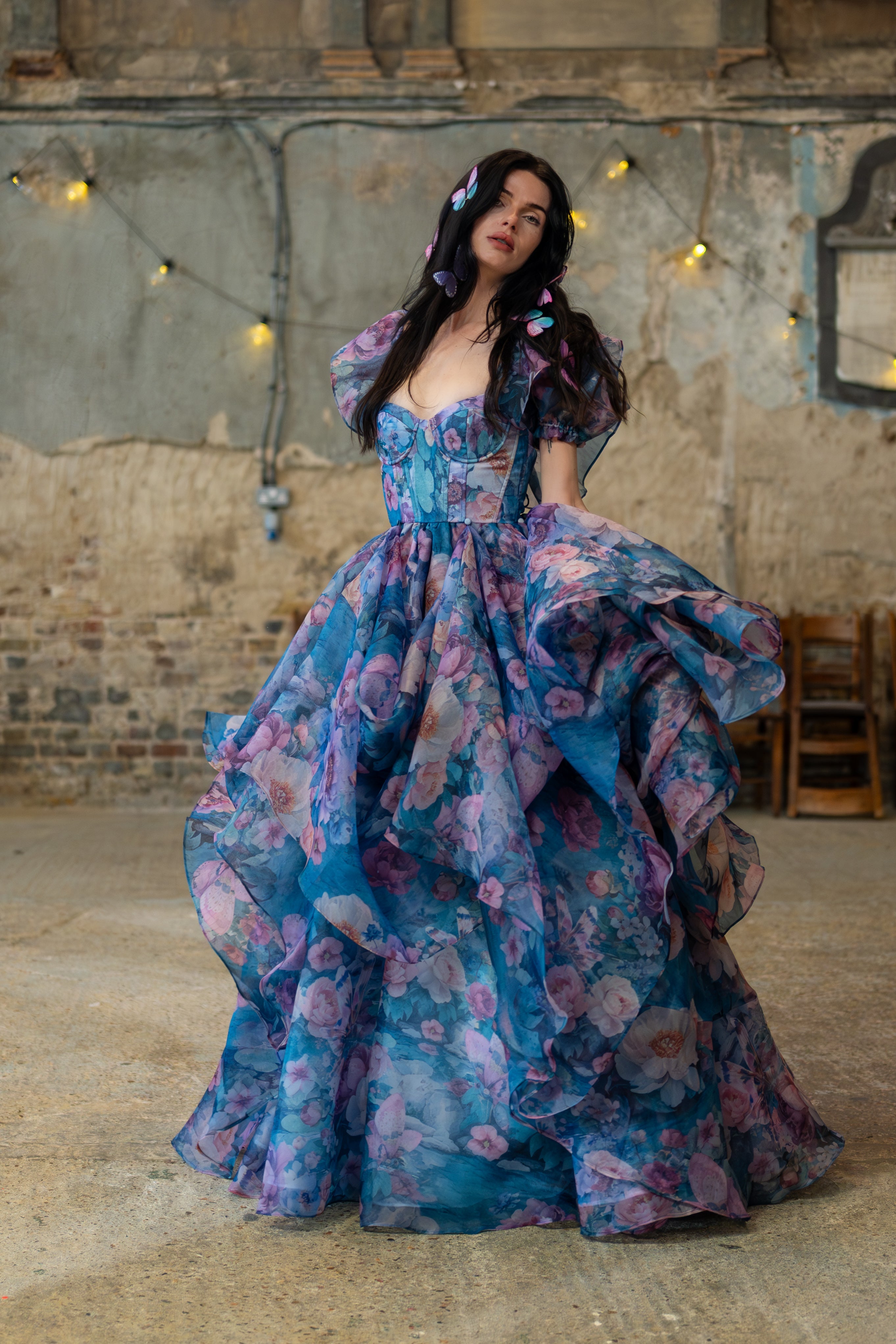 Naiad Gown | Translucent Turquoise Organza, Corseted Bodice, Formal Dress for Wedding Guests 4