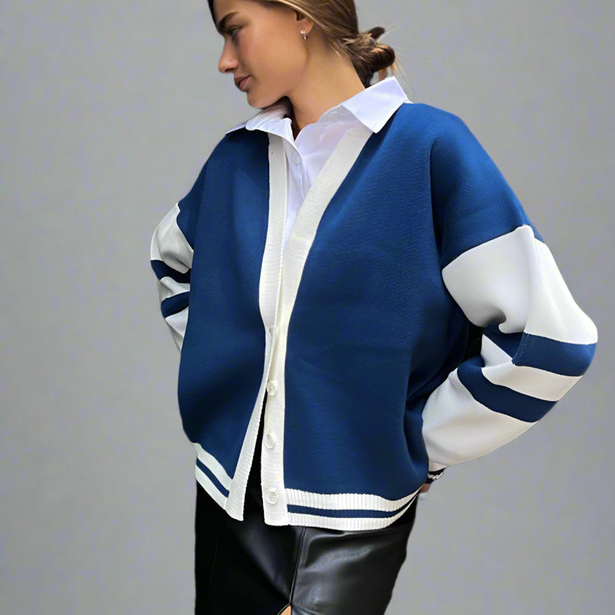 Crisp Cardigan in oversized soft cotton blend featuring stylish contrast trim, perfect for layering and adding comfort to any outfit. - 2