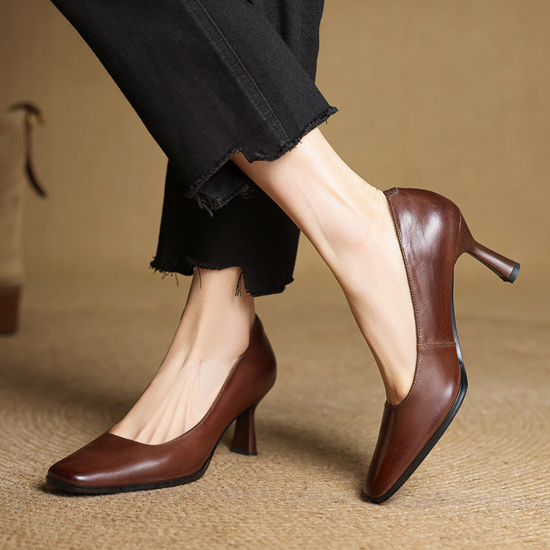 Elviera | Square Leather Heels