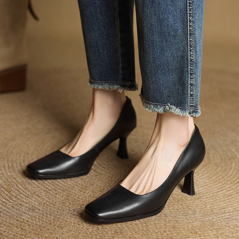 Elviera | Square Leather Heels