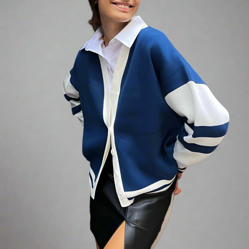 Crisp Cardigan in oversized soft cotton blend featuring stylish contrast trim, perfect for layering and adding comfort to any outfit. - 4