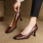 Elviera | Square Leather Heels