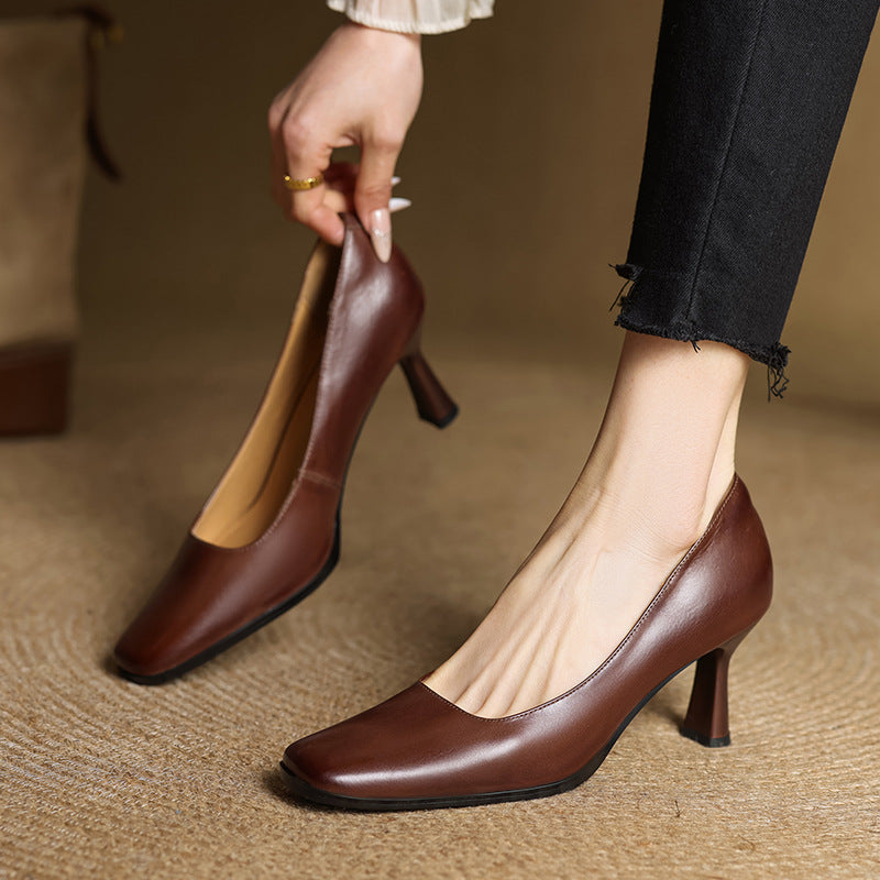 Elviera | Square Leather Heels