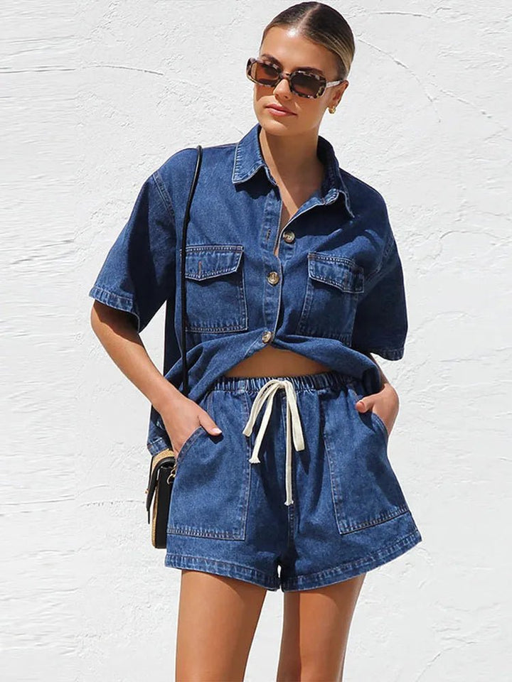 Olivia Women's Set | Organic Cotton Blend, Button-Down Top & Drawstring Shorts 5