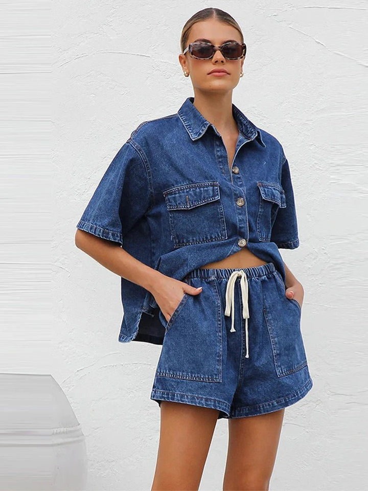Olivia Women's Set | Organic Cotton Blend, Button-Down Top & Drawstring Shorts 8