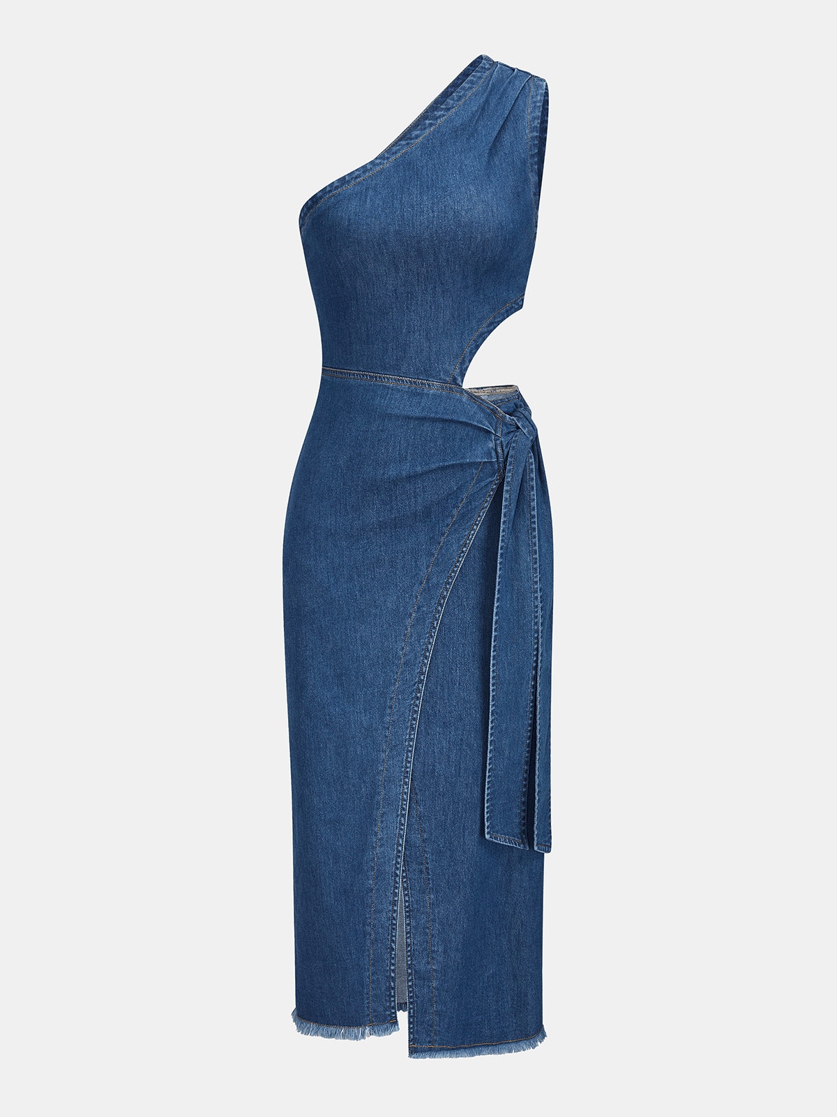 Onda Women's Dress | One-Shoulder Denim Midi, Regular Fit 1