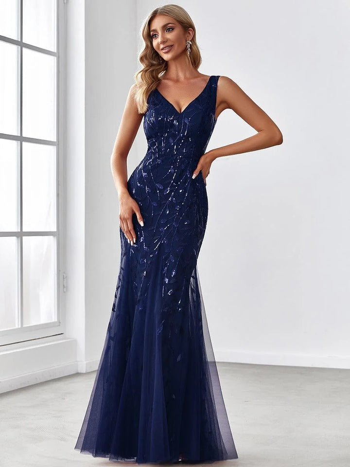 Oriel Evening Gown | Sequin Fishtail, Double V-Neck 12