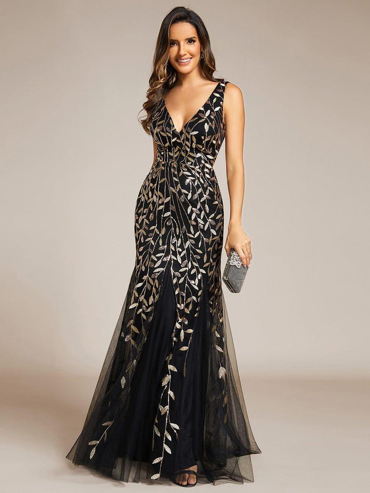 Oriel Evening Gown | Sequin Fishtail, Double V-Neck 2