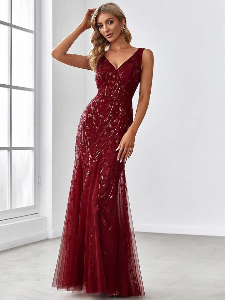 Oriel Evening Gown | Sequin Fishtail, Double V-Neck 4