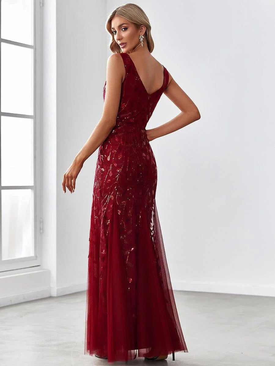 Oriel Evening Gown | Sequin Fishtail, Double V-Neck 5