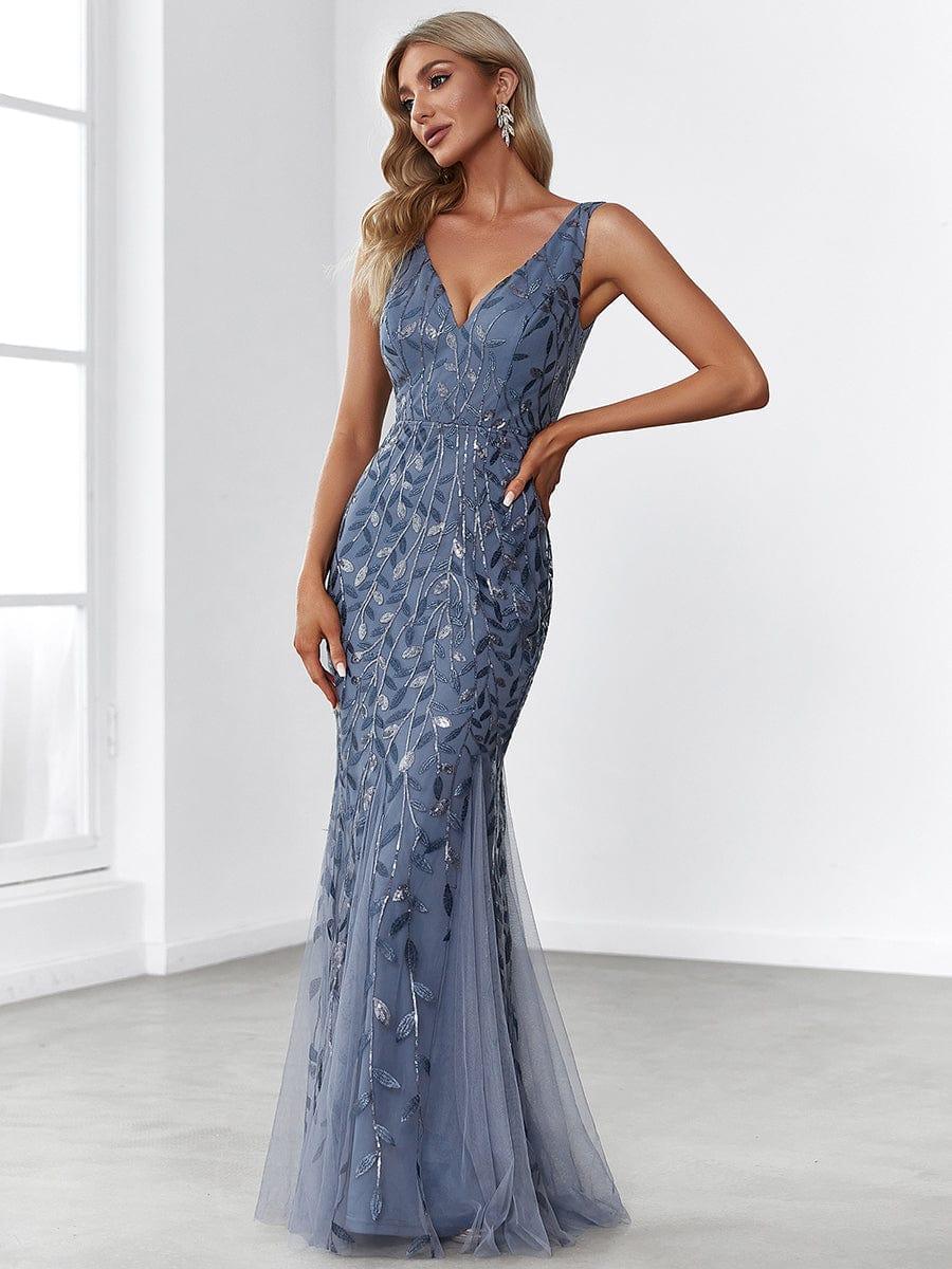 Oriel Evening Gown | Sequin Fishtail, Double V-Neck 8