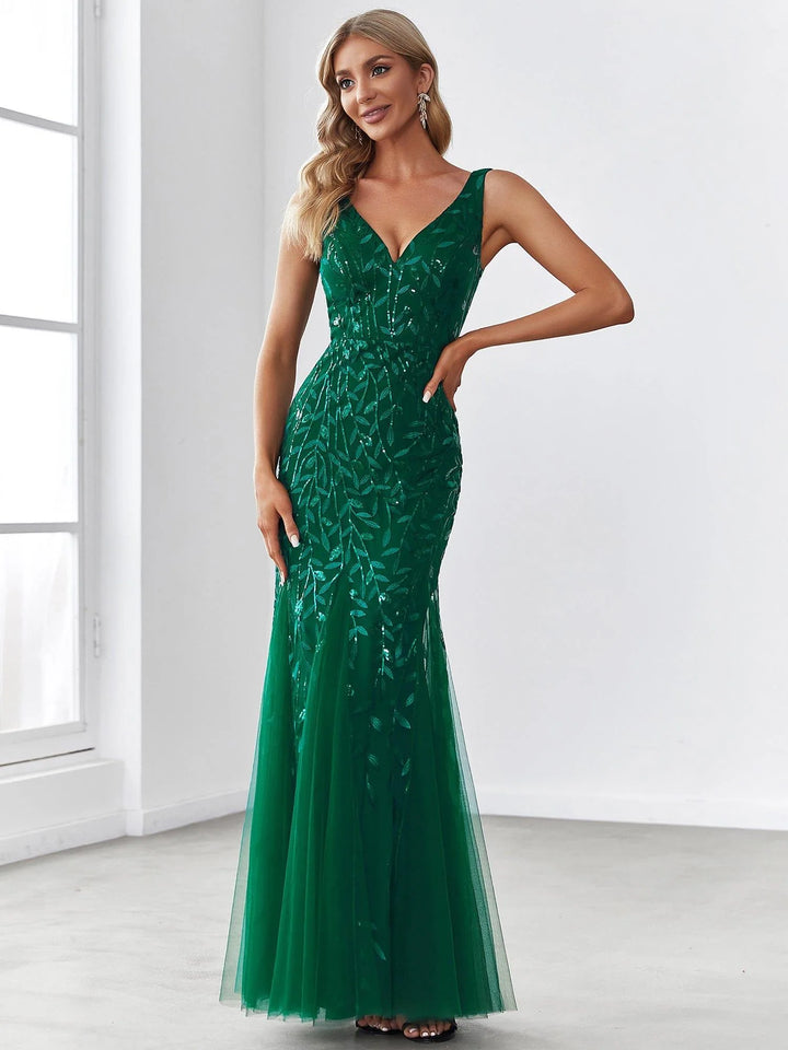 Oriel Evening Gown | Sequin Fishtail, Double V-Neck 9
