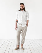 Palo Linen Pants Women | Medium Weight, Tapered Fit, Elastic Drawstring 3