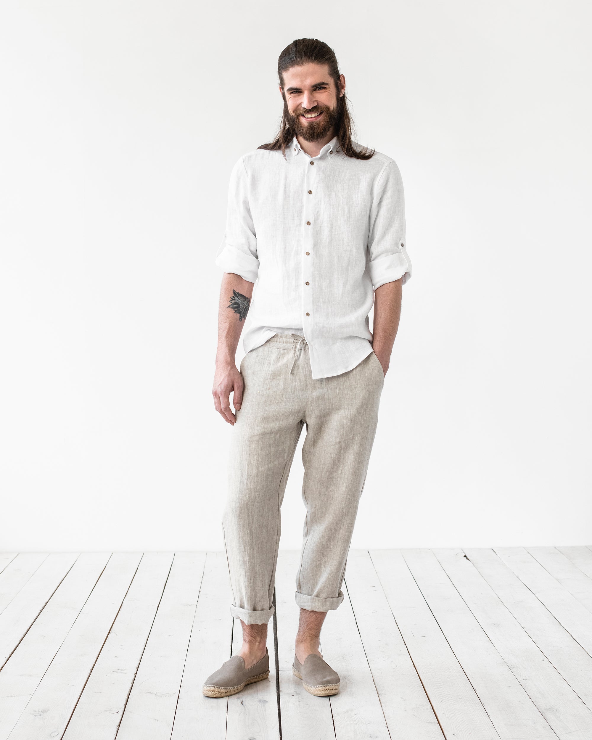 Palo Linen Pants Women | Medium Weight, Tapered Fit, Elastic Drawstring 3