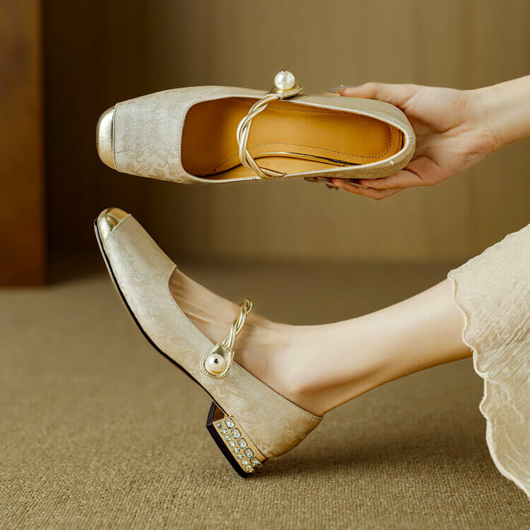 Pera Mary Jane Flats featuring embroidered satin in a stylish slip-on design for ultimate comfort. - 2